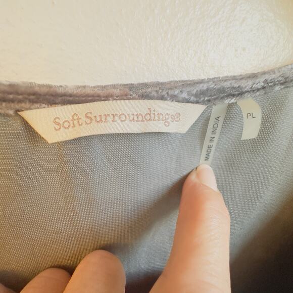 Soft Surroundings Gray Crushed Velvet Mini Dress Boho Winter Tunic Petite Large - Picture 4 of 9